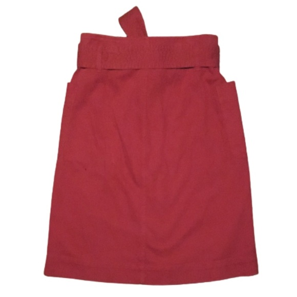 Red Denim LOFT Button Up Skirt, with Tie Waist and Side Pockets. - Picture 3 of 4